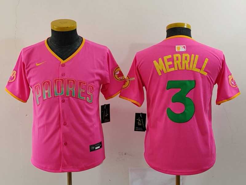 Youth San Diego Padres #3 Jackson Merrill Pink Fashion Baseball Jersey->mlb youth jerseys->MLB Jersey